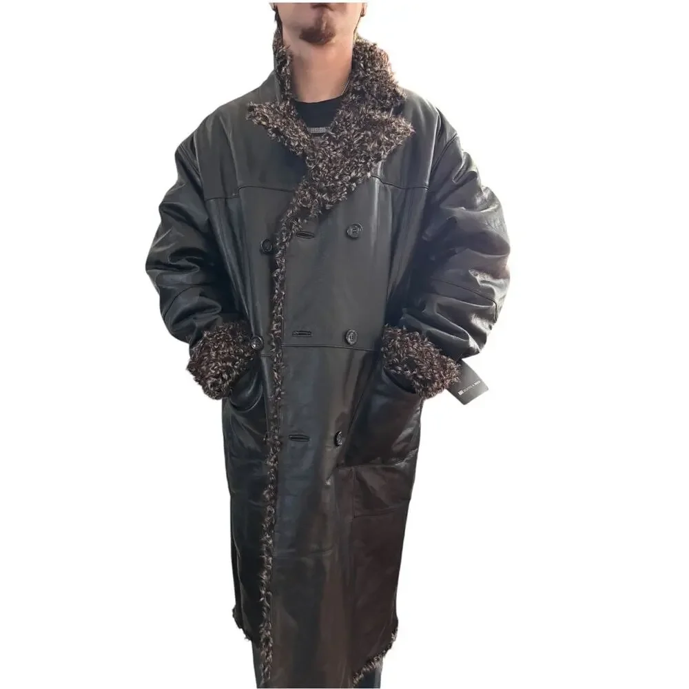 Vintage Morton & Rossi Black Leather Penny Lane Shaggy black coat NWT XL